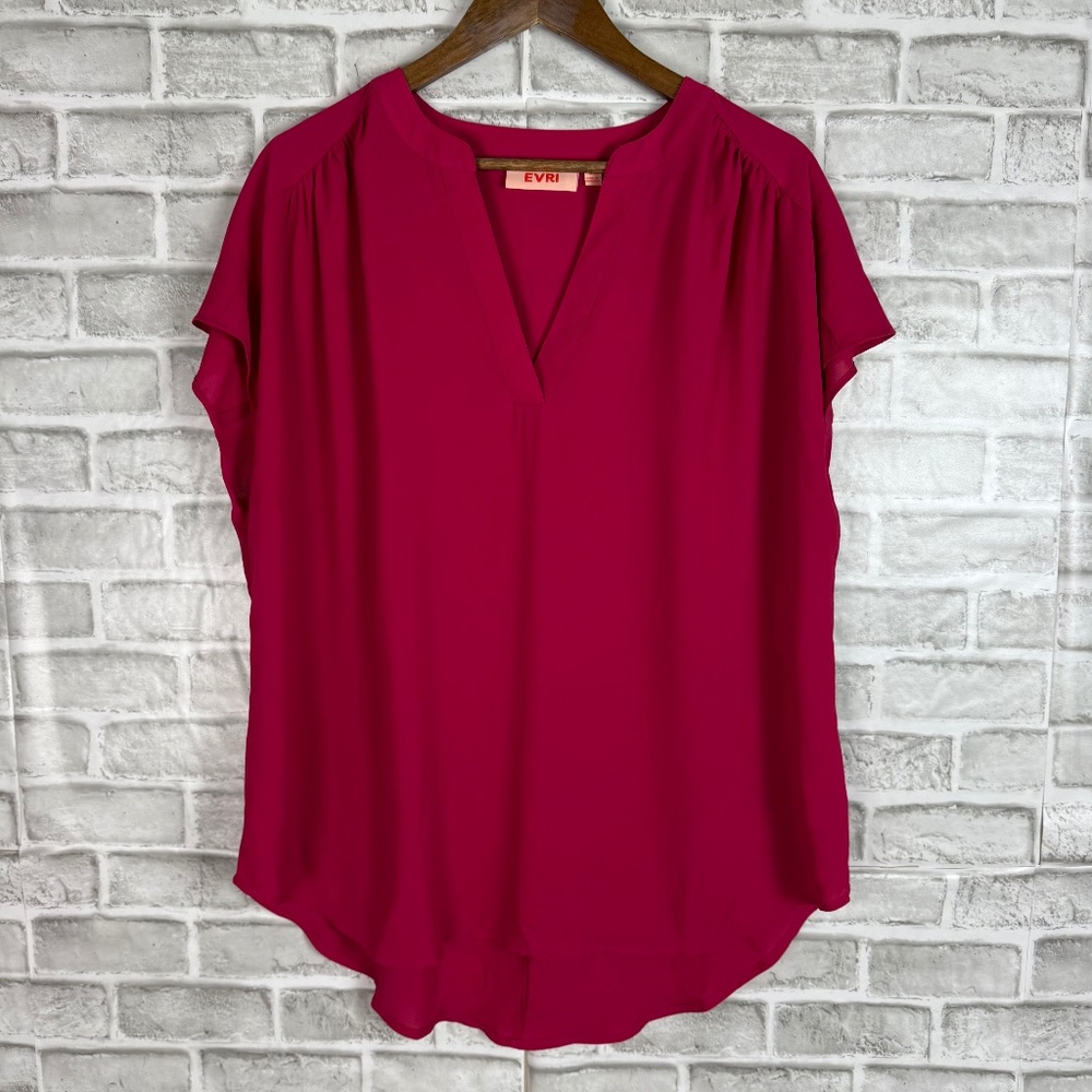 EVRI Vibrant Tempered Rose 100% PolyesterV-Neck Pullover Blouse Womens Plus 0x